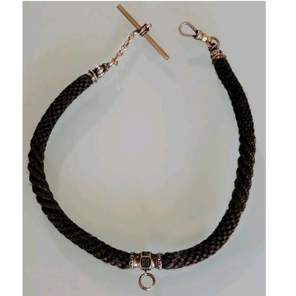 Sold Antique 10k Gold Enamel Mourning Hair Necklace - Picture 4 of 12
